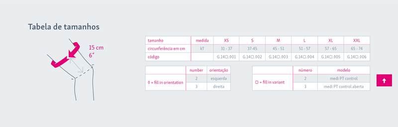 Joelheira medi PT control® - Limitação de flexão-extensão - Tração da rótula